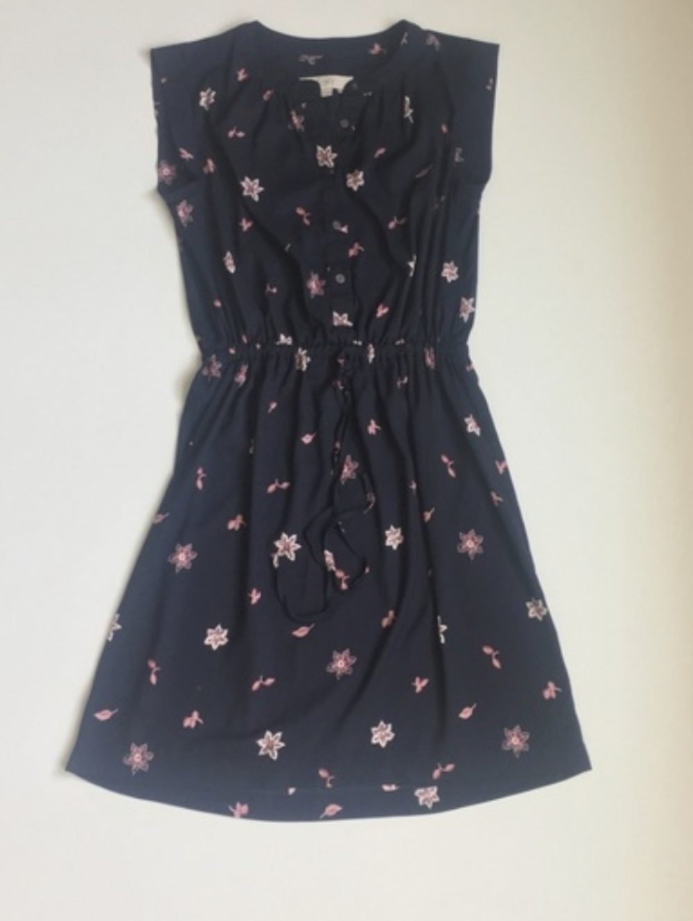 LOFT Navy Sleeveless Dress with Pink Floral Print Size Large